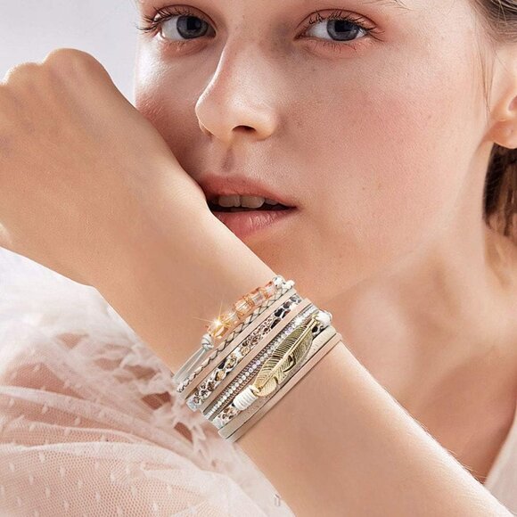 Leather Wrap Bracelet Set 3Pack Multilayer Magnetic Clasp Women's Cuff Jewelry - Picture 4 of 7